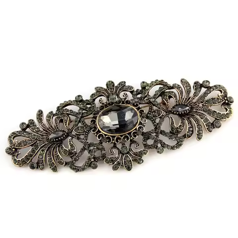 Sunspicems Vintage Gray Crystal Bohemia Flower Brooch For Women Retro Gold Color Full Crystal Turkis