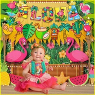 Hawaii aloha Flamingo Theme celebrate birthday party balloon banner topper background decoration sce