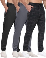PARISDIARY 3 Pack Mens Athletic Sweatpants with Zipper Pockets,Workout Gym Joggers Pants for Men Run