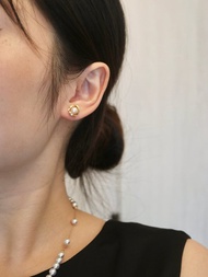 日本直送 6.5mm Akoya珍珠耳環 耳釘 耳針 玫瑰花設計 18k黃金