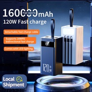 New 120W Power Bank 160000mAh Fast charging Mobile Battery Portable Charger PowerBank 3 Cable Outdoo