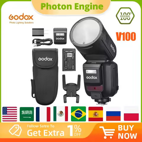New Godox V100 Round Head Camera Flash Wireless Transmission Speedlite Flash for Canon Nikon Sony Fu