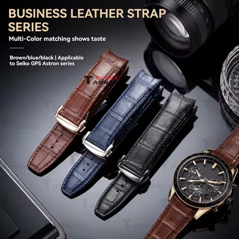 For Seiko Astron SSH001J1 SSH003J1 SSH006J1 SSH007J1, Curved End Cowhide Leather Strap 21mm, Replace