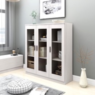 DFP Almari Buku Bertutup 3 Pintu Kaca Bookshelf Rak Buku Kabinet Display Cabinet Glass 3 Tier White 