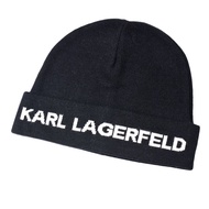 【KARL LAGERFELD】 簡約LOGO反折毛帽-黑色