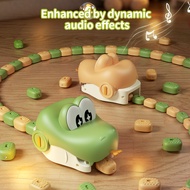 Remote Control Crocodile Race Set with Sound Effects, USB Rechargeable Domino Building Block Game fo