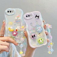 Casing Oppo A3S / A12E TPU Gelas telefon bimbit krim boneka 3D comel dengan tali tangan yang cantik 