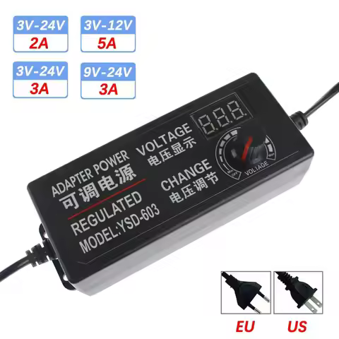 Adjustable Power Supply Adapter AC To DC 3V 9V 12V 24V Universal Adapter EU/US Plug with Display Scr