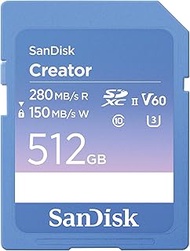 SanDisk 512GB Creator SD UHS-II Card, Read speeds up to 280MB/s, for DSLR and Mirrorless Cameras, 4K
