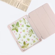 綠葉粉紅白花手工押花iPad殼 iPad Air 11寸13寸iPad Pro11寸13寸