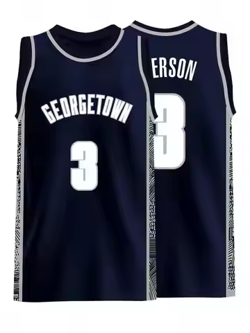 Boyfriend Style Men's Embroidered Basketball Jersey 3 Blue Casual Sleeveless Vest V-Neck T-Shirt Par