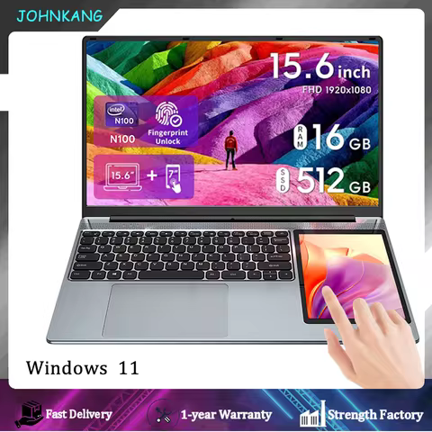 Dual Screen Laptop 15.6" IPS 7" Touch Screen 8G 16GB DDR4 512GB 1TB SSD Intel N100 Windows 11 Notebo