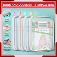 A4 Mesh Book Bag & L-Shaped Zipper Storage Pouch for Student Subject Organization