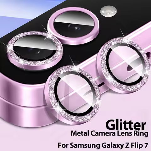 for Samsung Galaxy Z Flip 7 5G Back Lens Ring Metal Glass Shiny Glitter Cover ZFlip7 Flip7 ZFlip7 Re
