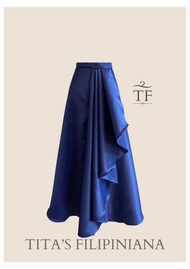 Modern Filipiniana Katie Ethnic Top and Overlap Skirt Navy Blue