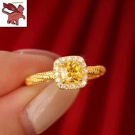 18K Saudi Gold Pawnable Full Diamond Small Square Sugar Ring Adjustable AU750