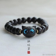 [Ebony Wooden Bracelet] [Bracelet Rosary Beads] Natural Green Sandalwood Ebony Cute Cute Cat Couple 