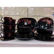 (Ready Stock) Florea Opal Black 38pcs Square Dinnerware Set (HZ-2276)