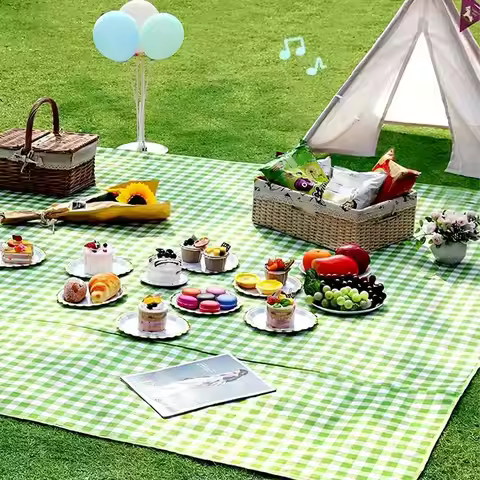 1pcs, Ultra Large Picnic Blanket, Portable Waterproof Picnic Blanket, Beach Checkered Picnic Mat, Ca
