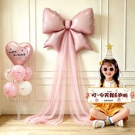 Girl Birthday Scene Layout Decoration Pink Bow Net Gauze Balloon 6th Birthday Party Ceremony Sense P