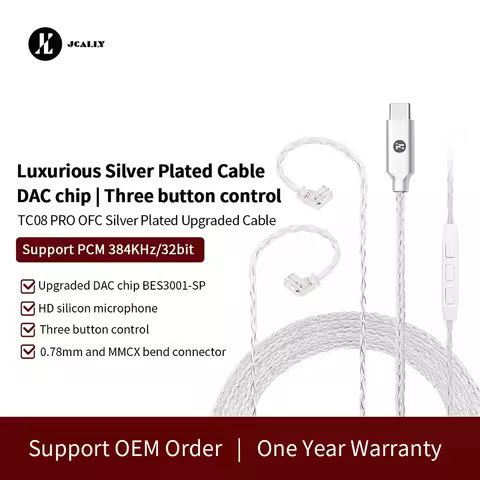 JCALLY TC08 PRO 8 Core Silver Plated HIFI Upgrade Cable For TYPE-C 3.5mm Plug MMCX/2Pin for KZ ZSX Z