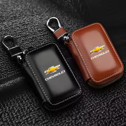 1Pcs Leather Emblem Car Key Case Keychain Zipper Key Case Bag For Chevrolet Colorado Cruze Captiva M