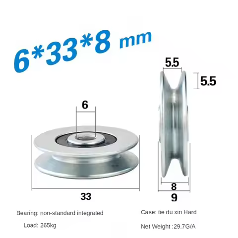 6*33*8mm V groove, steel wire over line lifting wheel guide wheel, metal pulley bearing, mechanical 