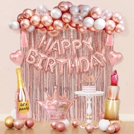 64pcs/Set Rose Gold Birthday Party Decorations For Women & Girls, Rose Gold & Pink Confetti Balloon,