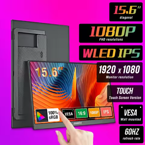 Anmite 14/15.6-Inch Portable Monitor Touch screen HDR 16:9 Low Blue Light For XBox PS4 / 5 Switch Ce