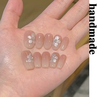 Press on nails handmade [The Camellia Is Blooming] Pure Desire Nude Color Gradient Exquisite Carving