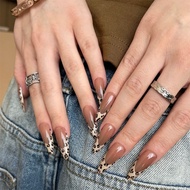 Press on nails Wear nails Manicure nails Short Almond nails Fake nails French Leopard Print nails 20