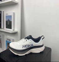 Hoka ONE ONE Bondi 8 舒適 PU織物防滑 低幫 長跑 跑步鞋 白黑