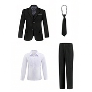 Boys Suits 4-Pieces Suit Set Toddler Tuxedos Dresswear Ring Bearer Outfit Wedding Blazer Pants Shirt