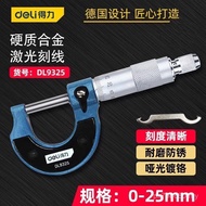 Kepala Tolok Ketebalan Mikrometer Ketepatan Tinggi Deli Lingkaran Mikrometer 0-25mm Diameter Luar DL