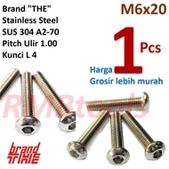 Baut L Button M6x20 Stainless Steel 304 A2-70 Tahan Karat Kunci L4 M6