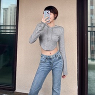 เสื้อสเวตเตอร์มีฮู้ดถักสไตล์อเมริกัน Lisa สำหรับผู้หญิง ทรงเข้ารูป ดีไซน์เก๋ไก๋ สไตล์ย้อนยุค ฤดูใบไม