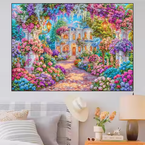 14CT 9ct 100x75cm Garden Flowers Embroidery DIY Printed Kits Cross Stitch Needlework Set Home Decor 