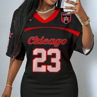 Women's Mini Numeric 23 Pattern Dress, Suitable For Summer Y2k Clothes Black Red Dress Ladies Clothe