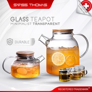 Swiss Thomas  Nordic Minimalist Glass Teapot Coffee Pot, High Borosilicate Beverage Pot Transparent 