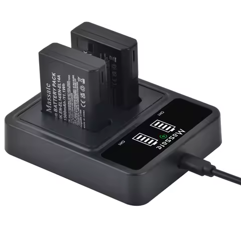 Massate EN-EL14 Battery +Fast Dual USB Charger for Nikon D3500 D3400 D3300 D5300 D5200 D5100, Compat