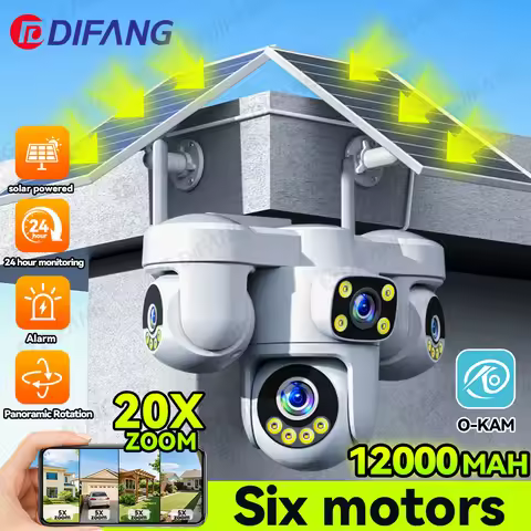 DIFANG 20MP AOV Four Screen Solar Camera PTZ 5X Zoom 4G Sim Card Solar CCTV 10K 12000mAh Battery Wir
