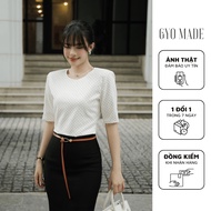 GYOMADE polka dot shirt with round neck and half sleeves, soft 2-layer silk, elegant form-fitting sh