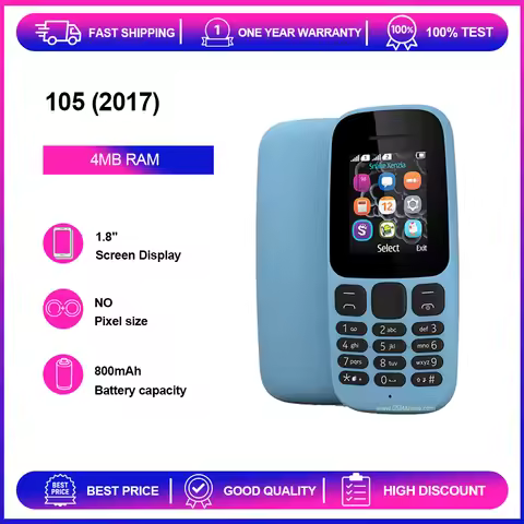 Unlocked Refurbished 105 (2017) Loudspeaker 2G 800mAh Phone Russian Arabic Keyboard
