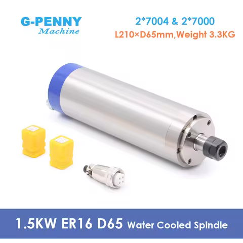 G-PENNY 1.5kw ER16 Water Cooled CNC Spindle 65mm 4PCS 7 Series Bearings Water Cooling Motor For Wood