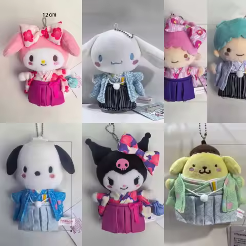 12Cm Sanrio Little Twin Stars Cinnamoroll Pochacco Japanese Floral Kimono Collection Plush Keychain 