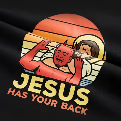 1PCS Iron Sticker for Clothing "JESUS HAS YOUR BACK" T-shirt Patch DIY Hoodie Jacket DTF Waterproof 