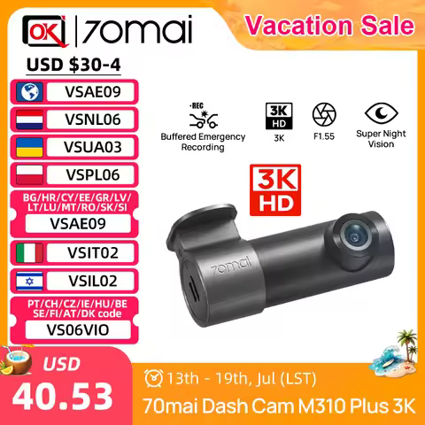 Global Version 70mai Dash Cam M310 Plus 3K 1620P WDR F1.55 Aperture Voice Control Car DVR Wi-Fi 6 Su