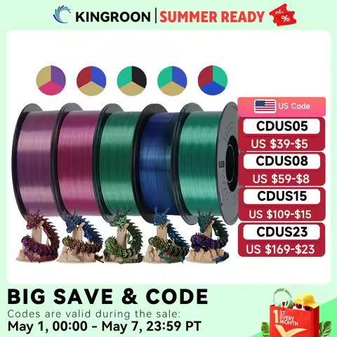 KINGROON 5KG Silk Tricolor PLA Filament 1.75mm, Three-colour Coextrusion 3D Printing Material, New C