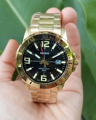 นาฬิกา Casioแท้100% รุ่น MTP-VD01G-1B นาฬิกาผู้ชาย สายแสตนเลสสีทอง หน้าปัดดำ - ของแท้ 100% รับประกันศูนย์ CMG 1 ปีเต็ม