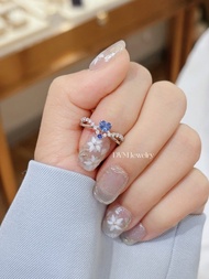 18k白金V型設計愛心藍寶石鑽石戒指